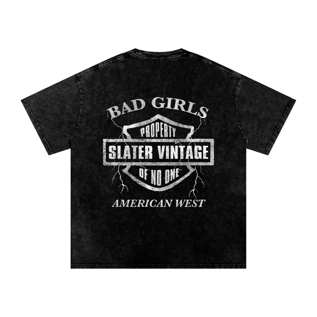 Black t-shirt with an eagle graphic and 'Slater Vintage' text on a white background