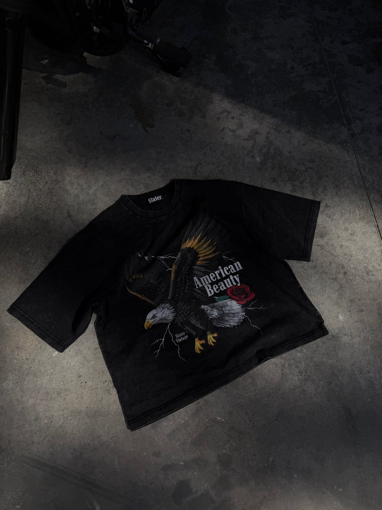 LIMITED EDITION: American Beauty Acid Wash Boxy Tee x Black