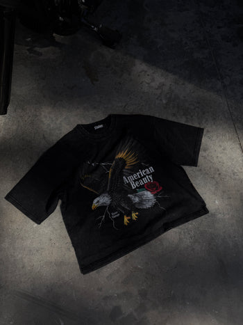 LIMITED EDITION: American Beauty Acid Wash Boxy Tee x Black
