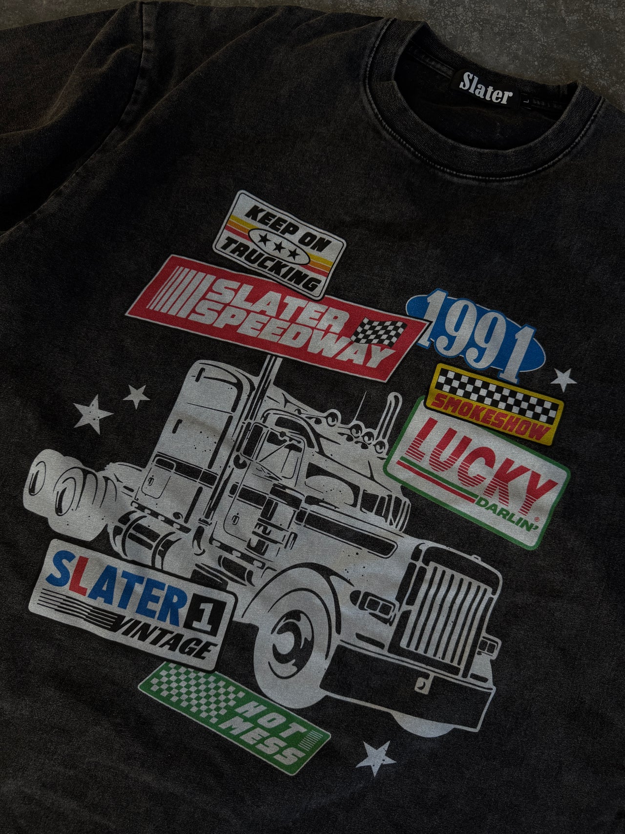 Keep On Truckin' Acid Wash Tee x Black