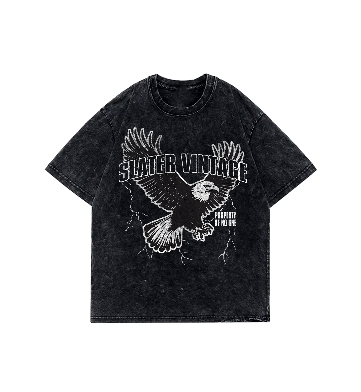 Black t-shirt with an eagle graphic and 'Slater Vintage' text on a white background