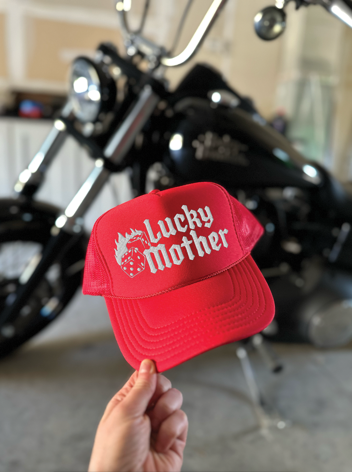 Lucky Mother Embroidered Trucker Hat