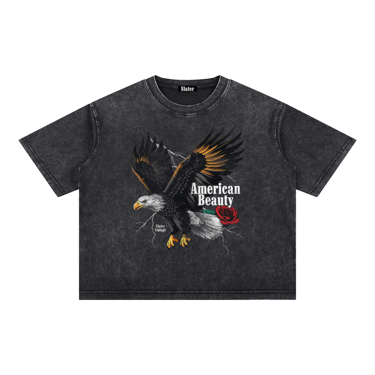 LIMITED EDITION: American Beauty Acid Wash Boxy Tee x Black