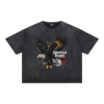 LIMITED EDITION: American Beauty Acid Wash Boxy Tee x Black