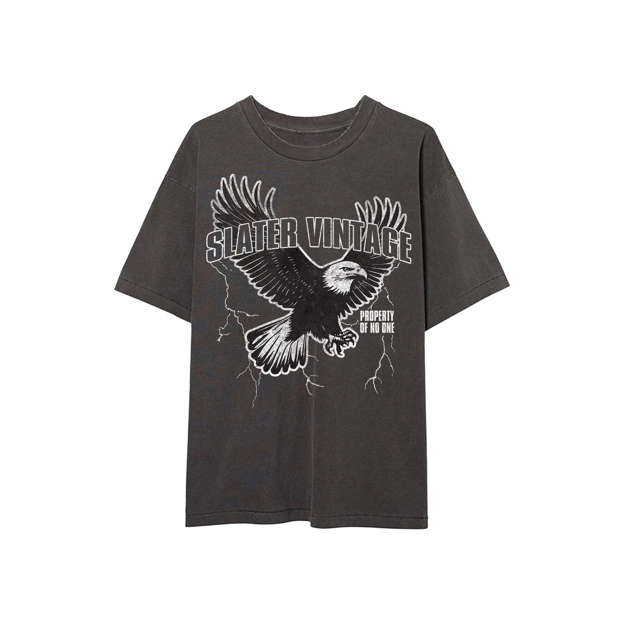Black t-shirt with an eagle graphic and 'Slater Vintage' text on a white background