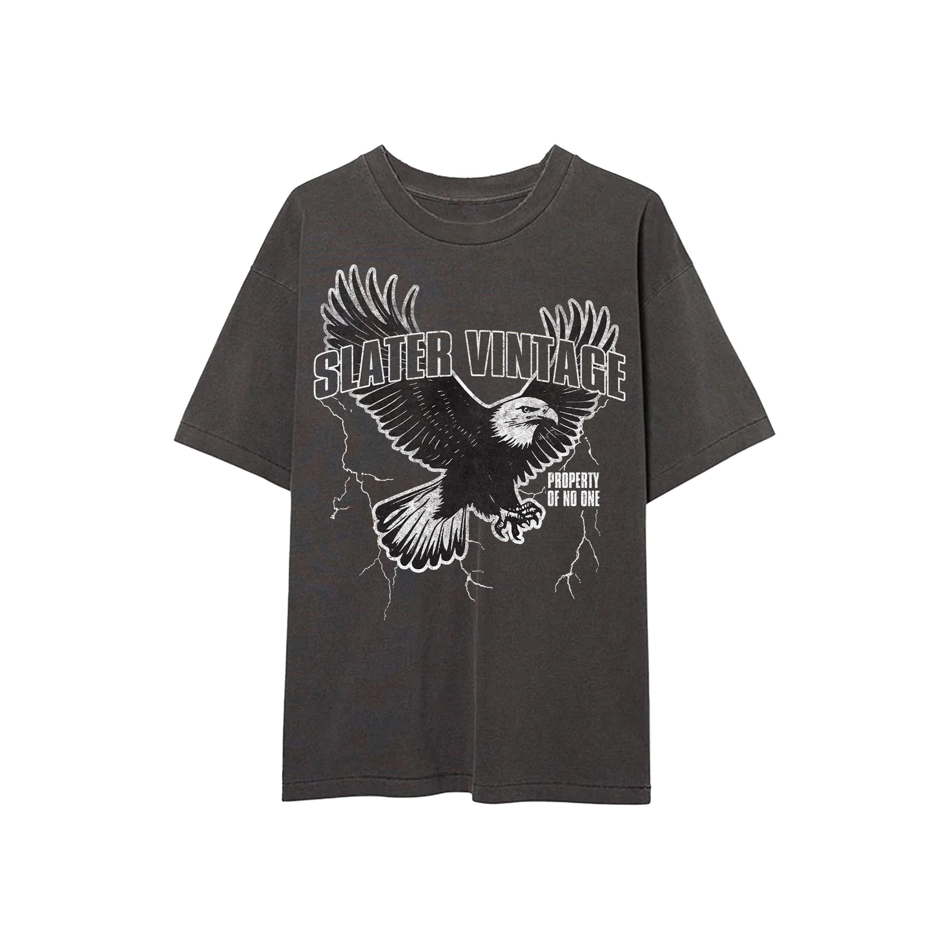 Black t-shirt with an eagle graphic and 'Slater Vintage' text on a white background