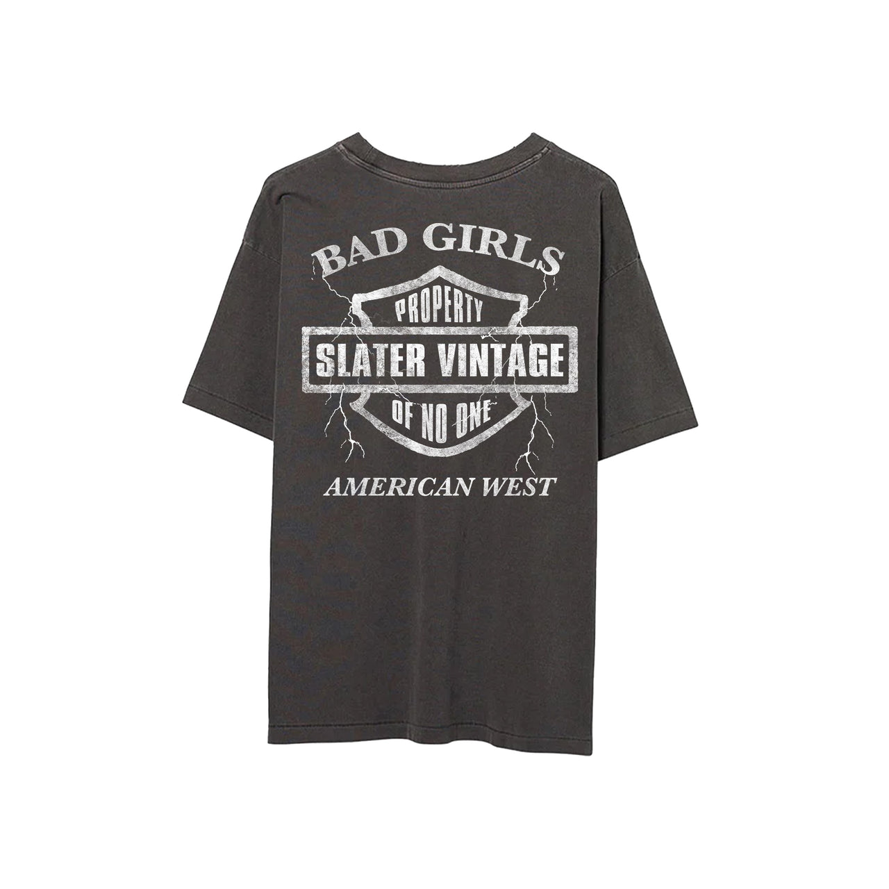 Black t-shirt with an eagle graphic and 'Slater Vintage' text on a white background